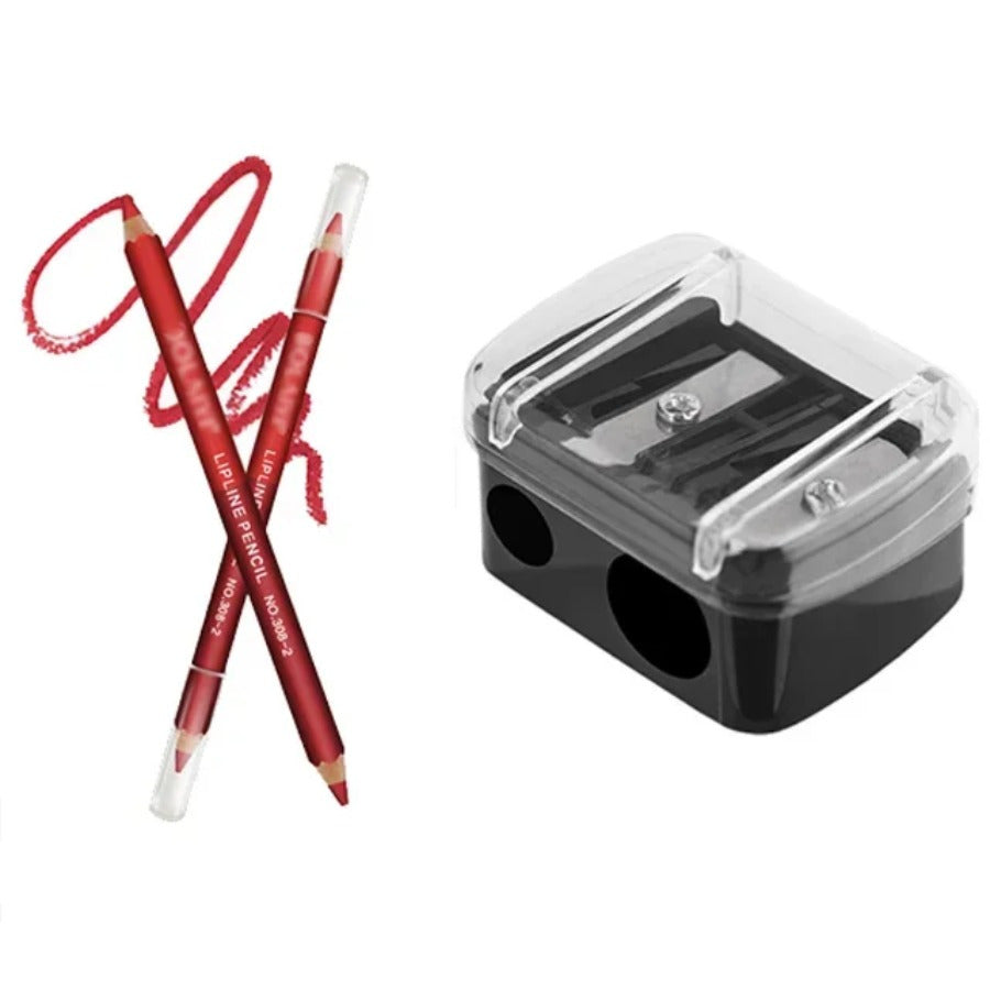 1pc Classic Dual-Tip Precision Lip & Eyeliner Pencil Set - Red & White, Fragrance-Free, Battery-Free Operation, with Clear Storage Box - Ideal Gift for Women